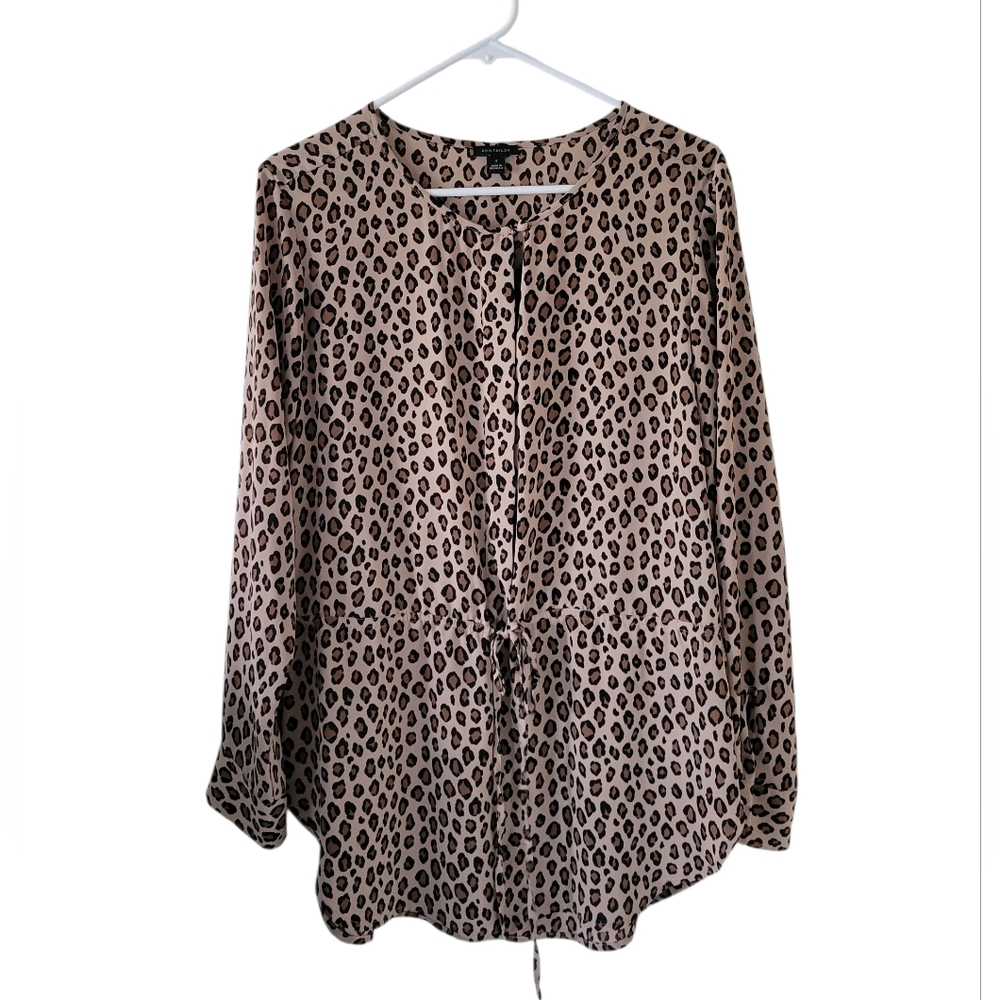 Ann Taylor Leopard Print Drawstring Tunic Top